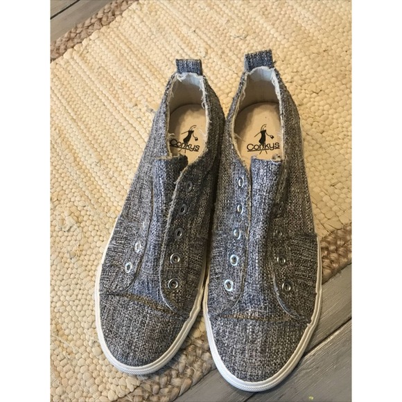 Corkys Babalu Tweed Gray Slip On Casual Sneakers Shoes Womens Sz 8 - Picture 5 of 8